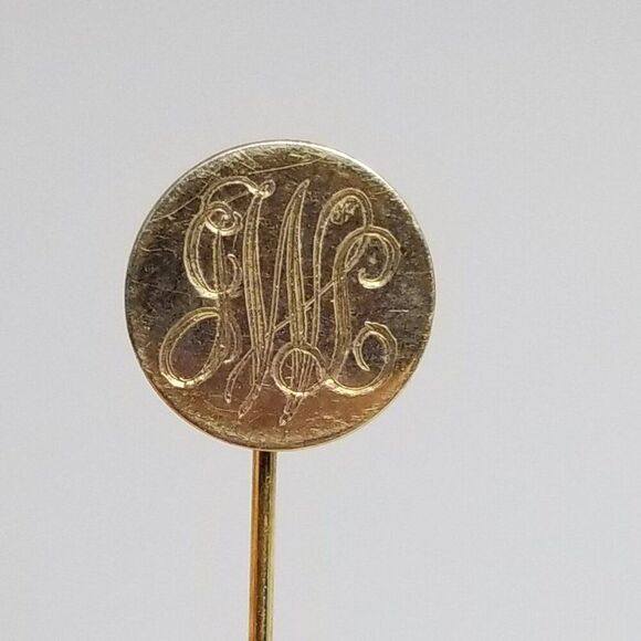 Vintage J.W.L Monogram Stick Pin, Round Gold Tone Unisex Brooch Initials Letters - Picture 9 of 9